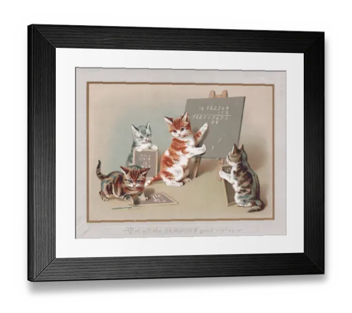 Framed Print : Four kittens on a Christmas card Framed Print : Four kittens on a Christmas card