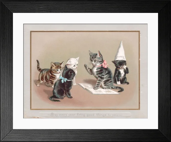 Framed Print : Five kittens on a greetings card Framed Print : Five kittens on a greetings card