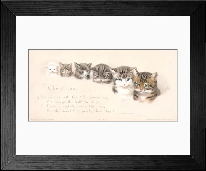 Framed Print : Six cats and kittens on a Christmas card Framed Print : Six cats and kittens on a Christmas card