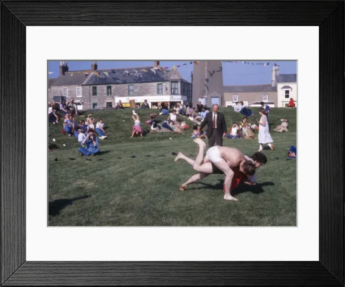 Framed Print : Cornish wrestlers and spectators, Cornwall Framed Print : Cornish wrestlers and spectators, Cornwall