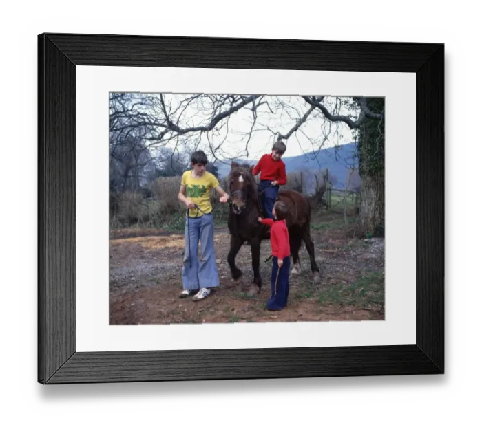 Framed Print : Three boys with a pony, Exmoor Framed Print : Three boys with a pony, Exmoor