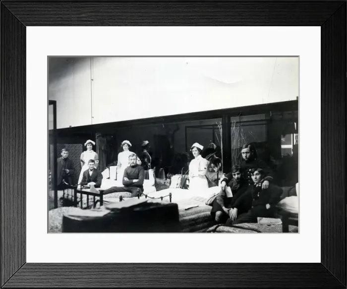 Framed Print : Belgian Patients & VAD Staff, C Ward, Quex Park Framed Print : Belgian Patients & VAD Staff, C Ward, Quex Park