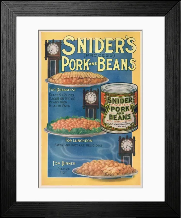 Framed Print : Advert for Sniders Pork and Beans Framed Print : Advert for Sniders Pork and Beans