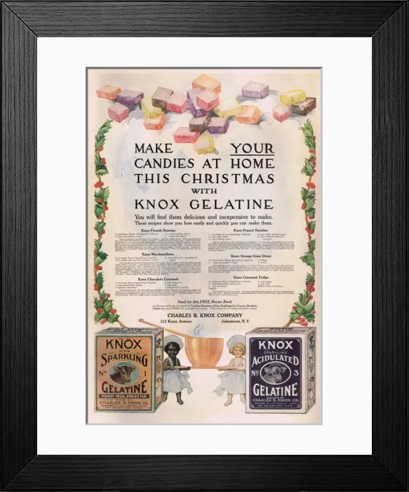 Framed Print : Advert for candy making from Knox Gelatine Framed Print : Advert for candy making from Knox Gelatine