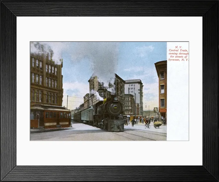 Framed Print : Train in street, Syracuse, New York State, USA Framed Print : Train in street, Syracuse, New York State, USA