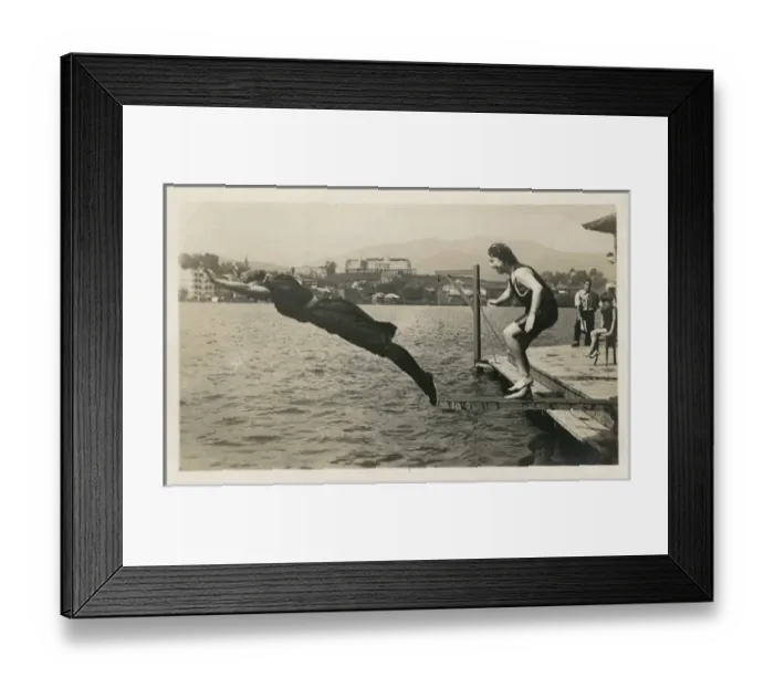 Framed Print : Women diving, Lake Placid, New York State, USA Framed Print : Women diving, Lake Placid, New York State, USA