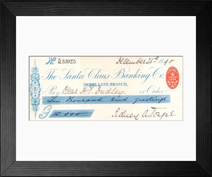 Framed Print : Christmas cheque from the Santa Claus Banking Co Framed Print : Christmas cheque from the Santa Claus Banking Co