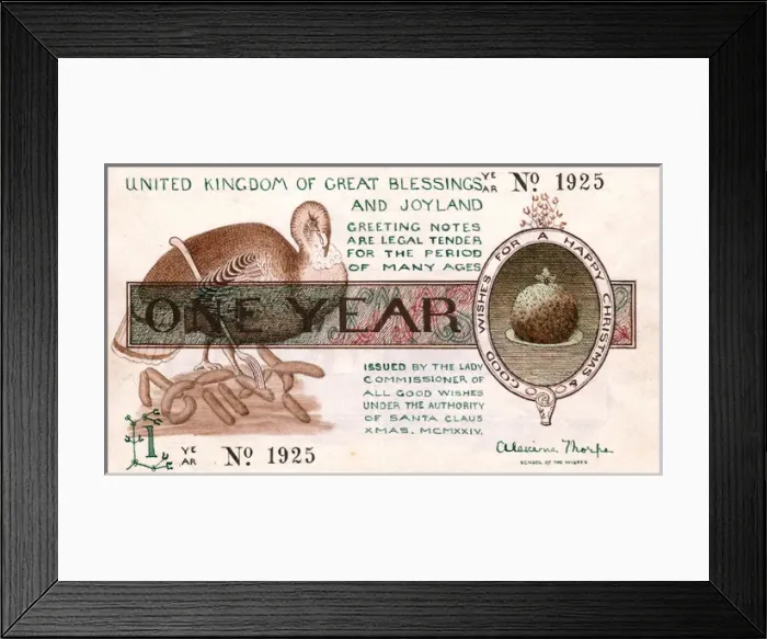 Framed Print : Christmas cheque, with turkey, sausages and pudding Framed Print : Christmas cheque, with turkey, sausages and pudding