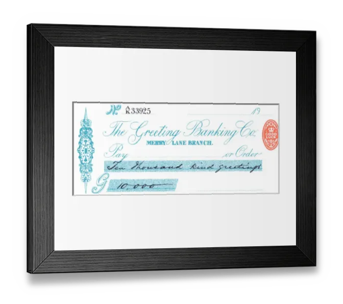 Framed Print : Christmas cheque from the Greeting Banking Co Framed Print : Christmas cheque from the Greeting Banking Co