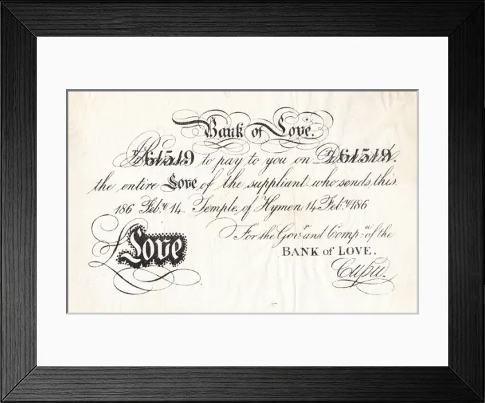 Framed Print : St Valentines Day bank note from the Bank of Love Framed Print : St Valentines Day bank note from the Bank of Love