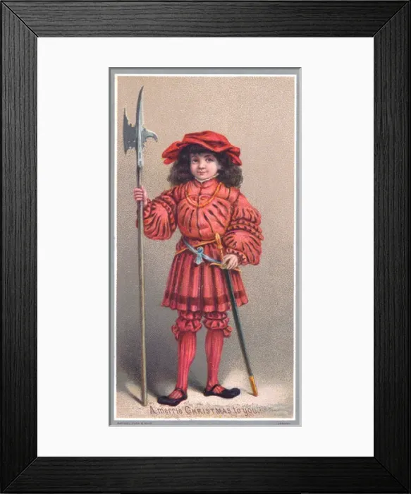 Framed Print : Little boy in medieval costume on a Christmas card Framed Print : Little boy in medieval costume on a Christmas card
