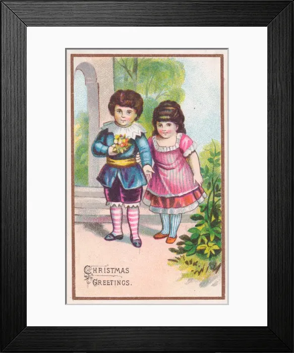 Framed Print : Little girl and boy on a Christmas card Framed Print : Little girl and boy on a Christmas card