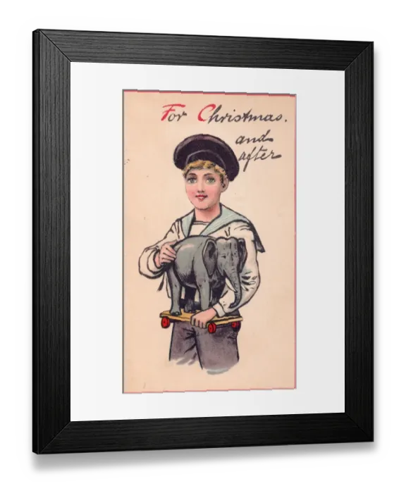 Framed Print : Little boy in a sailor suit on a Christmas card Framed Print : Little boy in a sailor suit on a Christmas card