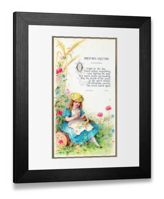 Framed Print : Little girl with flowers on a Christmas card Framed Print : Little girl with flowers on a Christmas card