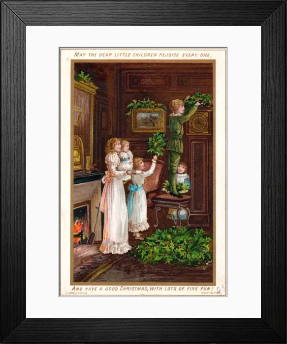 Framed Print : Mother and four children on a Christmas card Framed Print : Mother and four children on a Christmas card