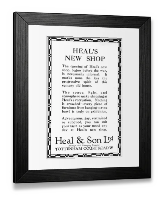 Framed Print : Advertisement for Heals - new store opening Tottenham Ct Rd Framed Print : Advertisement for Heals - new store opening Tottenham Ct Rd