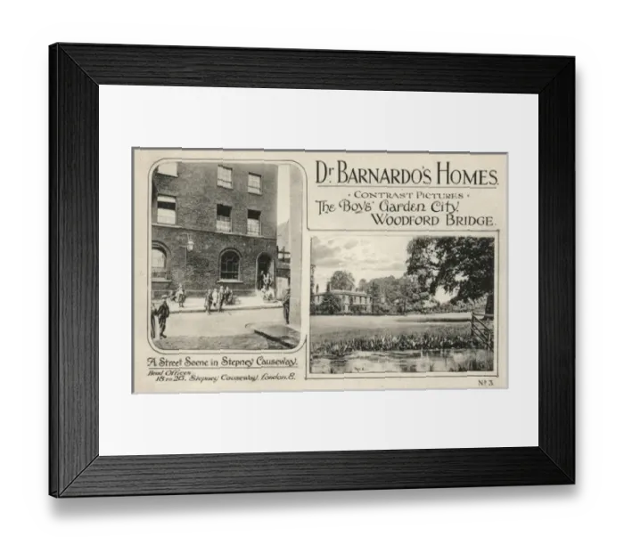 Framed Print : Barnardos Contrast Card advertising new Woodford Bridge H Framed Print : Barnardos Contrast Card advertising new Woodford Bridge H