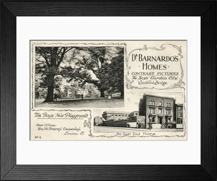 Framed Print : Barnardos Contrast Card advertising new Woodford Bridge H Framed Print : Barnardos Contrast Card advertising new Woodford Bridge H