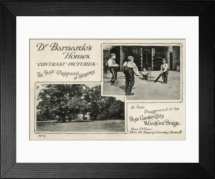 Framed Print : Barnardos Contrast Card advertising new Woodford Bridge H Framed Print : Barnardos Contrast Card advertising new Woodford Bridge H