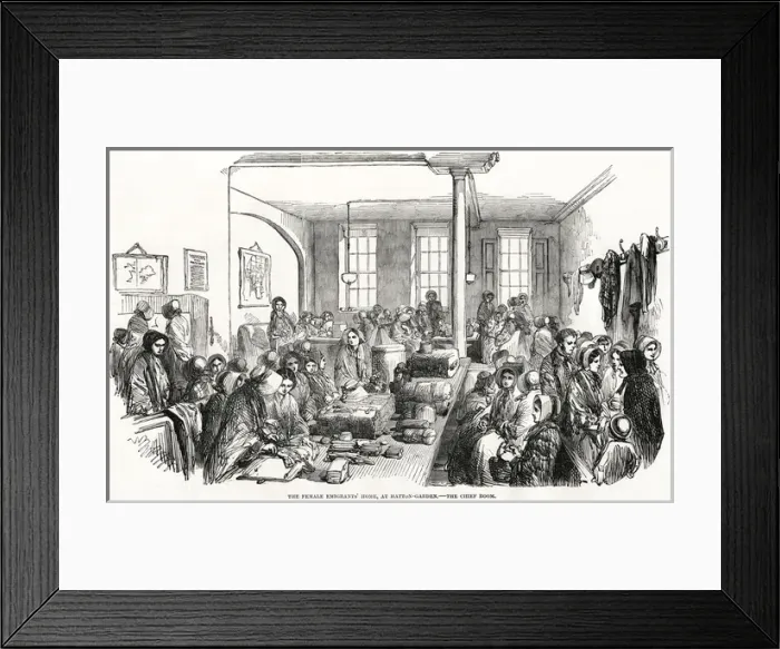 Framed Print : Needlewomen emigrating to Australia - Home at Hatton Garden Framed Print : Needlewomen emigrating to Australia - Home at Hatton Garden