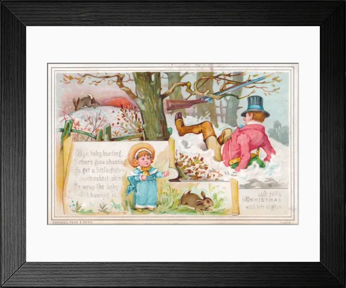Framed Print : Toddler with nursery rhyme scene on a Christmas card Framed Print : Toddler with nursery rhyme scene on a Christmas card