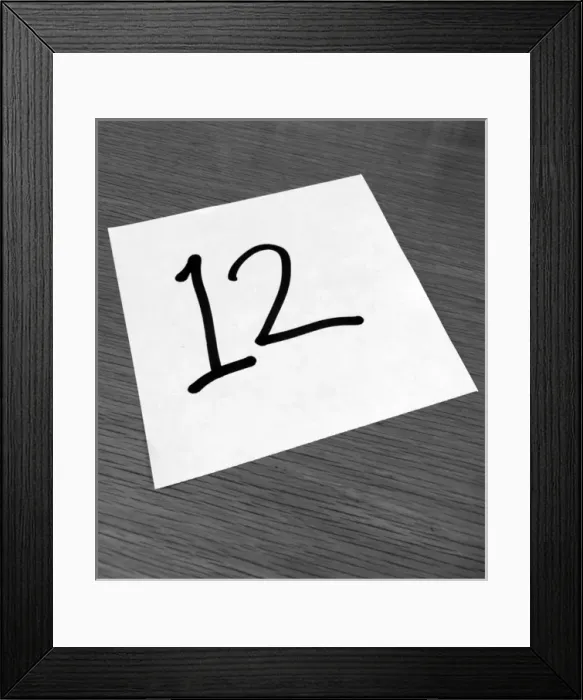 Framed Print : Piece of paper on a desk with a large number 12 Framed Print : Piece of paper on a desk with a large number 12