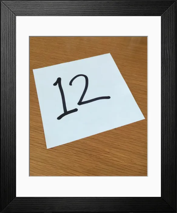 Framed Print : Piece of paper on a desk with a large number 12 Framed Print : Piece of paper on a desk with a large number 12