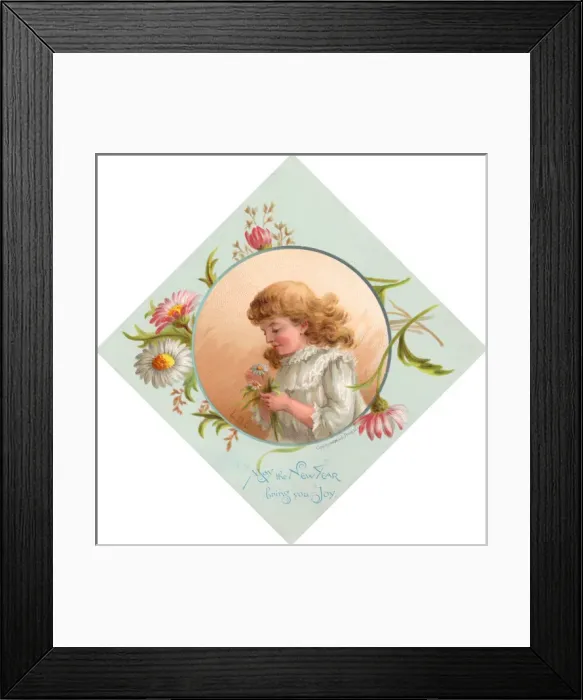 Framed Print : Girl with daisies on a New Year card Framed Print : Girl with daisies on a New Year card