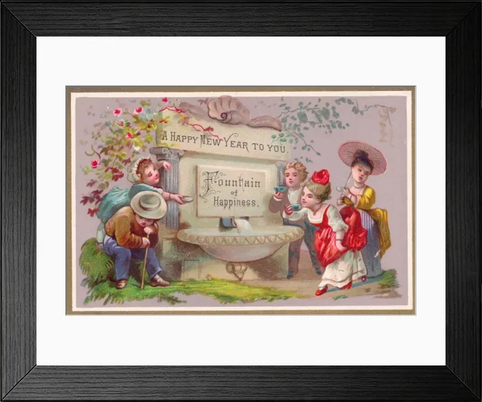 Framed Print : People drinking water on a New Year card Framed Print : People drinking water on a New Year card