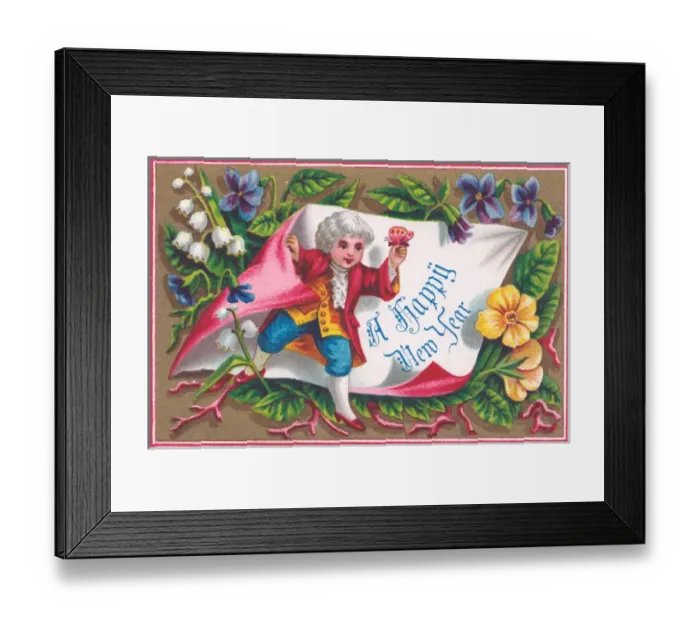 Framed Print : Boy in historical costume on a New Year card Framed Print : Boy in historical costume on a New Year card