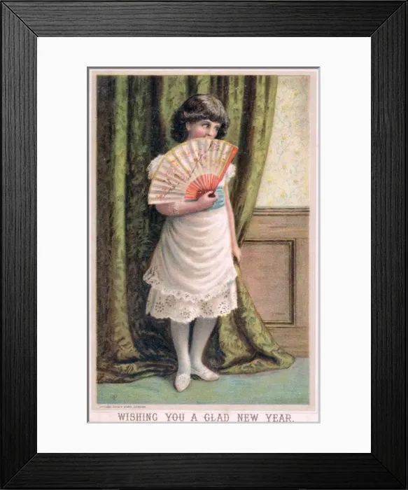 Framed Print : Girl with a fan on a New Year card Framed Print : Girl with a fan on a New Year card
