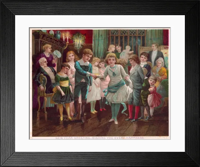 Framed Print : Family celebration on a New Year card Framed Print : Family celebration on a New Year card