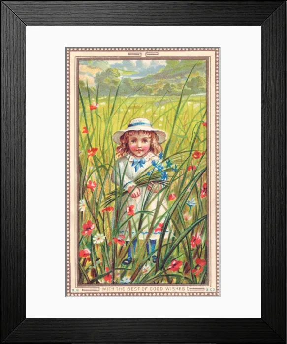 Framed Print : Little girl in a meadow on a Good Wishes card Framed Print : Little girl in a meadow on a Good Wishes card