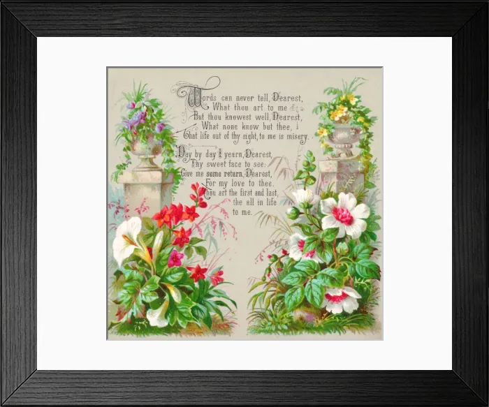 Framed Print : Romantic greetings card with flowers and verse Framed Print : Romantic greetings card with flowers and verse