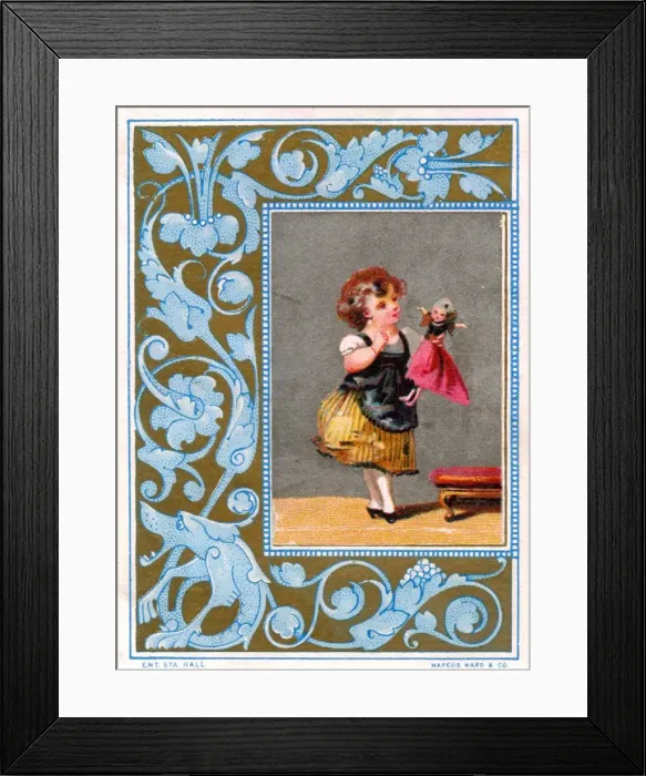 Framed Print : Girl and doll on a greetings card Framed Print : Girl and doll on a greetings card