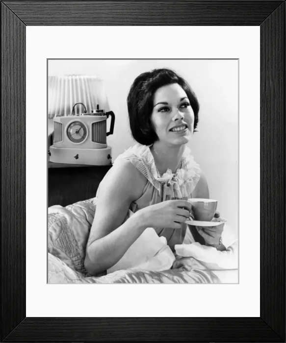 Framed Print : A glamorous female model with her trusty Goblin Teasmade Framed Print : A glamorous female model with her trusty Goblin Teasmade