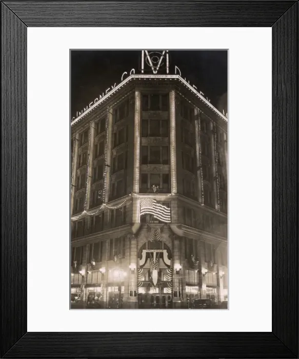 Framed Print : Department store by night, Rochester, New York State, USA Framed Print : Department store by night, Rochester, New York State, USA