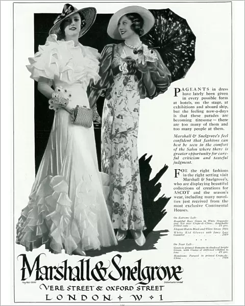 Advert for Marshall & Snelgrove, fashionable dresses 1933