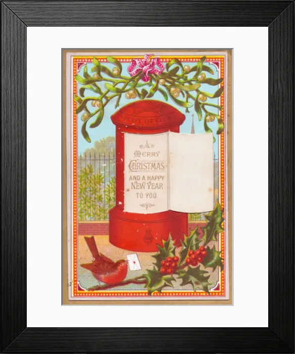 Framed Print : Red pillar box on a Christmas card Framed Print : Red pillar box on a Christmas card