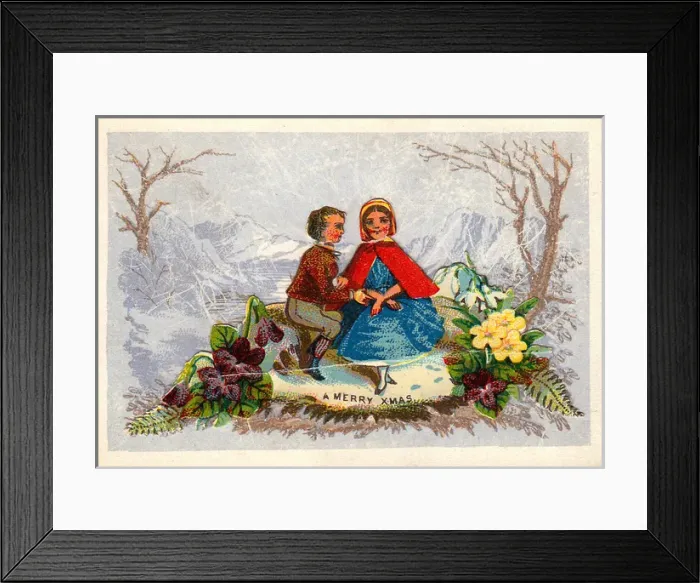 Framed Print : Couple with flowers on a Christmas card Framed Print : Couple with flowers on a Christmas card