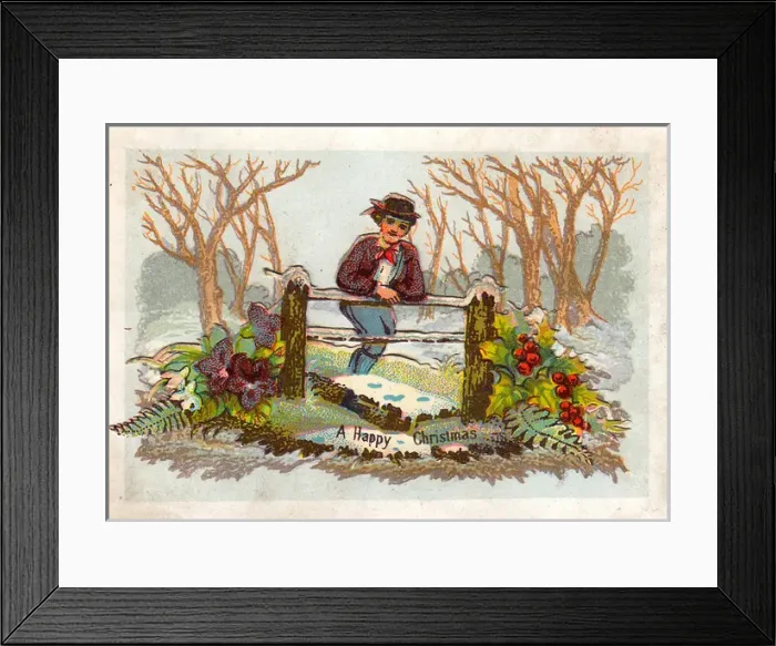 Framed Print : Man leaning on stile on a Christmas card Framed Print : Man leaning on stile on a Christmas card