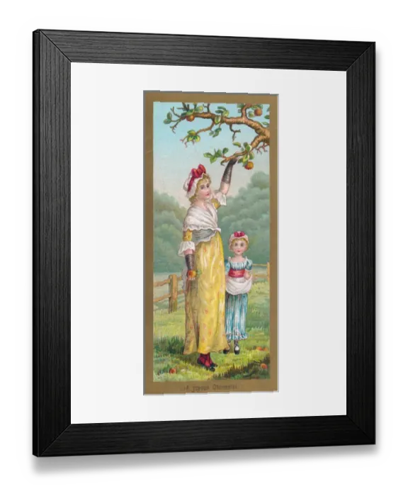 Framed Print : Mother and daughter in an orchard on a Christmas card Framed Print : Mother and daughter in an orchard on a Christmas card