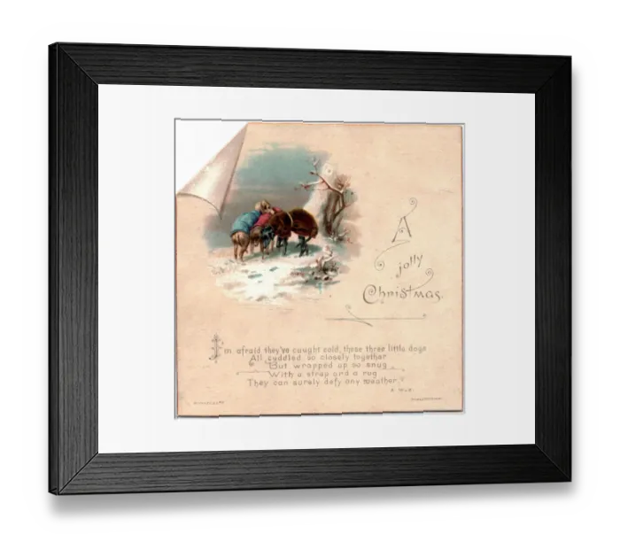 Framed Print : Three cold dogs in the snow on a Christmas card Framed Print : Three cold dogs in the snow on a Christmas card
