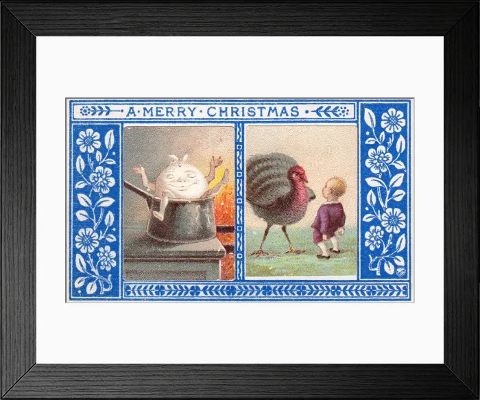 Framed Print : Turkey and pudding on a Christmas card Framed Print : Turkey and pudding on a Christmas card