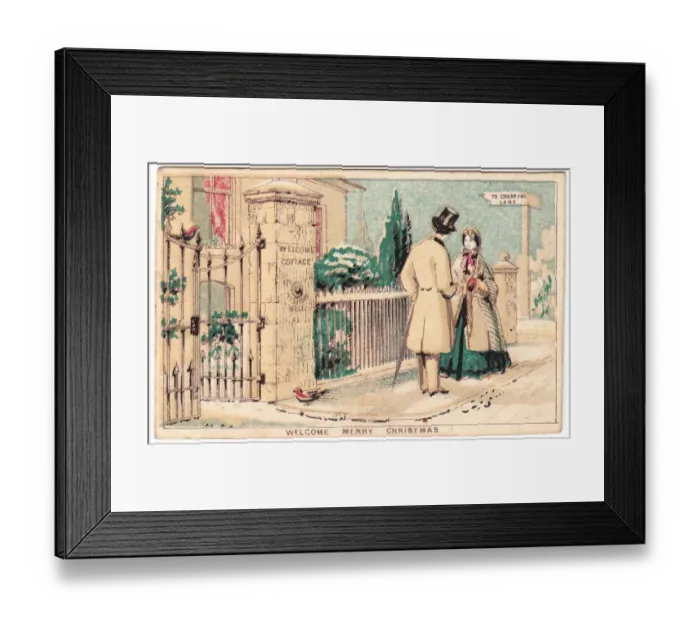 Framed Print : Couple in the street on a Christmas card Framed Print : Couple in the street on a Christmas card