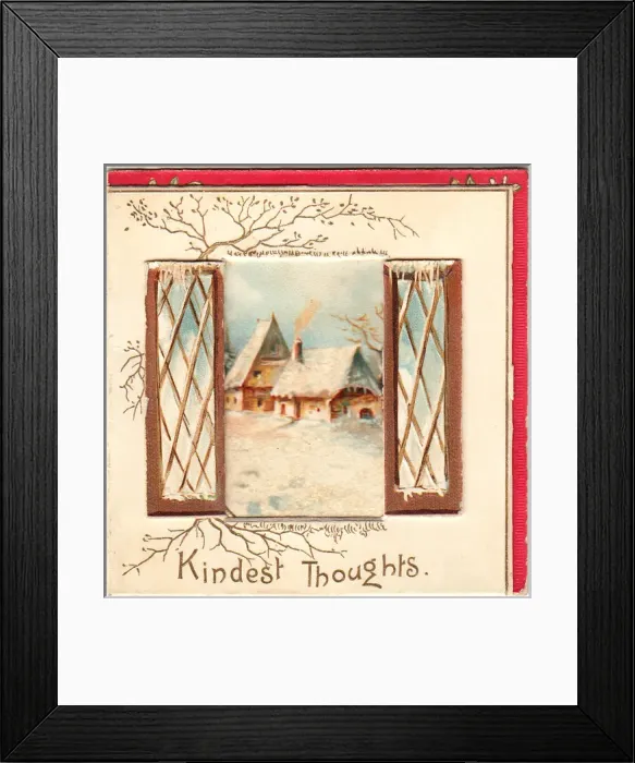Framed Print : Snow scene with cottage on a Christmas card Framed Print : Snow scene with cottage on a Christmas card