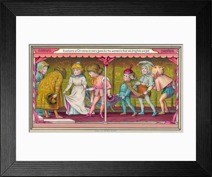 Framed Print : People in medieval costume on a Christmas card Framed Print : People in medieval costume on a Christmas card