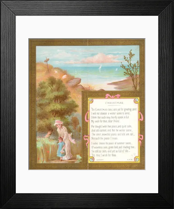 Framed Print : Woman and child in summer scene on a Christmas card Framed Print : Woman and child in summer scene on a Christmas card