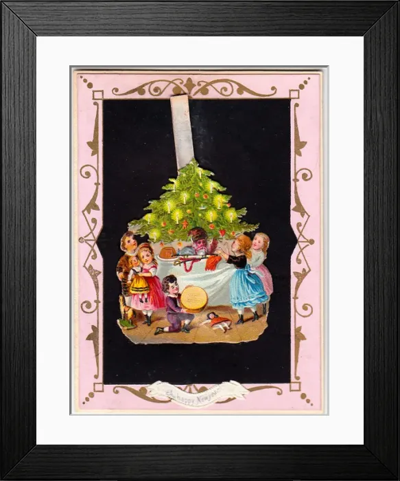 Framed Print : Children and Christmas tree on a New Year card Framed Print : Children and Christmas tree on a New Year card