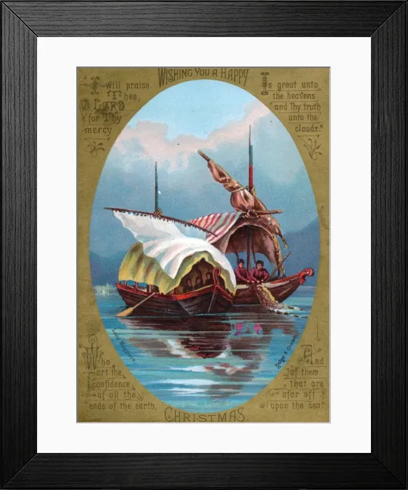 Framed Print : Fishermen at work on a Christmas card Framed Print : Fishermen at work on a Christmas card